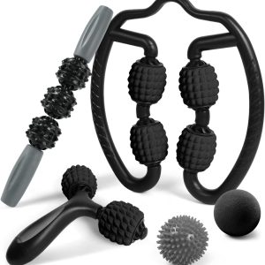 Massage Set - 360 Trigger Point, Muscle Roller Stick, Y Shaped Handheld, 2 Massage Balls for Legs, Arms - Myofascial & Deep Tissue Pain Relief - Black