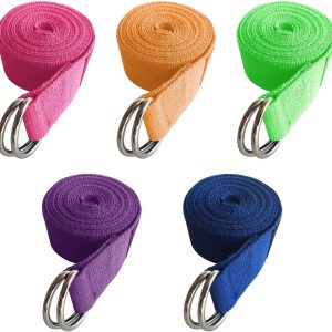 5-Pack Yoga Exercise Adjustable Straps 8Ft OR 10Ft with Durable D-Ring for Pilates & Gym Workouts Yoga Fitness | Hold Poses, Stretch, Improve Flexibility & Maintain Balance