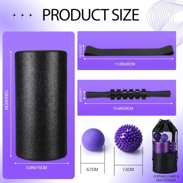 12 Pcs Foam Roller Set - 6 in 1 Deep Muscle Recovery Kit Includes Back Roller, Massage Ball, Muscle Stick, Fasciitis Ball, Stretch Strap & Bag for Body Physical Exercise Therapy, 2 Set