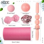 6 Pcs Pink Foam Roller Set Includes Peanut Massage Ball, Back Roller, Massage Roller Stick, 2 Foot Stretching Strap, and Fasciitis Ball for Christmas Gift Exercise Physical Body Therapy Yoga Massager