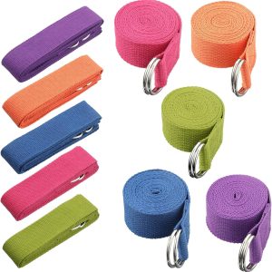 10 Pcs Yoga Strap 8ft Yoga Stretching Exercise Band Stretching Belt with Adjustable Metal D Ring Buckle Loop for Pilates, Dance, Physical Therapy, Gym Workout