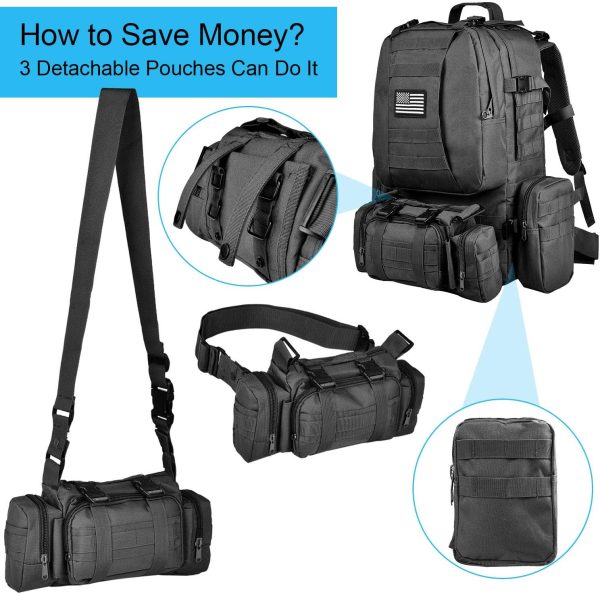 Tactical Backpack Military Army Rucksack 60L Large Assault Pack Detachable  Bag
