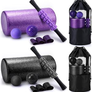 12 Pcs Foam Roller Set - 6 in 1 Deep Muscle Recovery Kit Includes Back Roller, Massage Ball, Muscle Stick, Fasciitis Ball, Stretch Strap & Bag for Body Physical Exercise Therapy, 2 Set